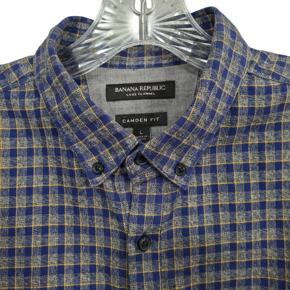Banana Republic Mens L Shirt Luxe Flannel Camden Fit Plaid Button-Up Long Sleeve - Picture 4 of 9
